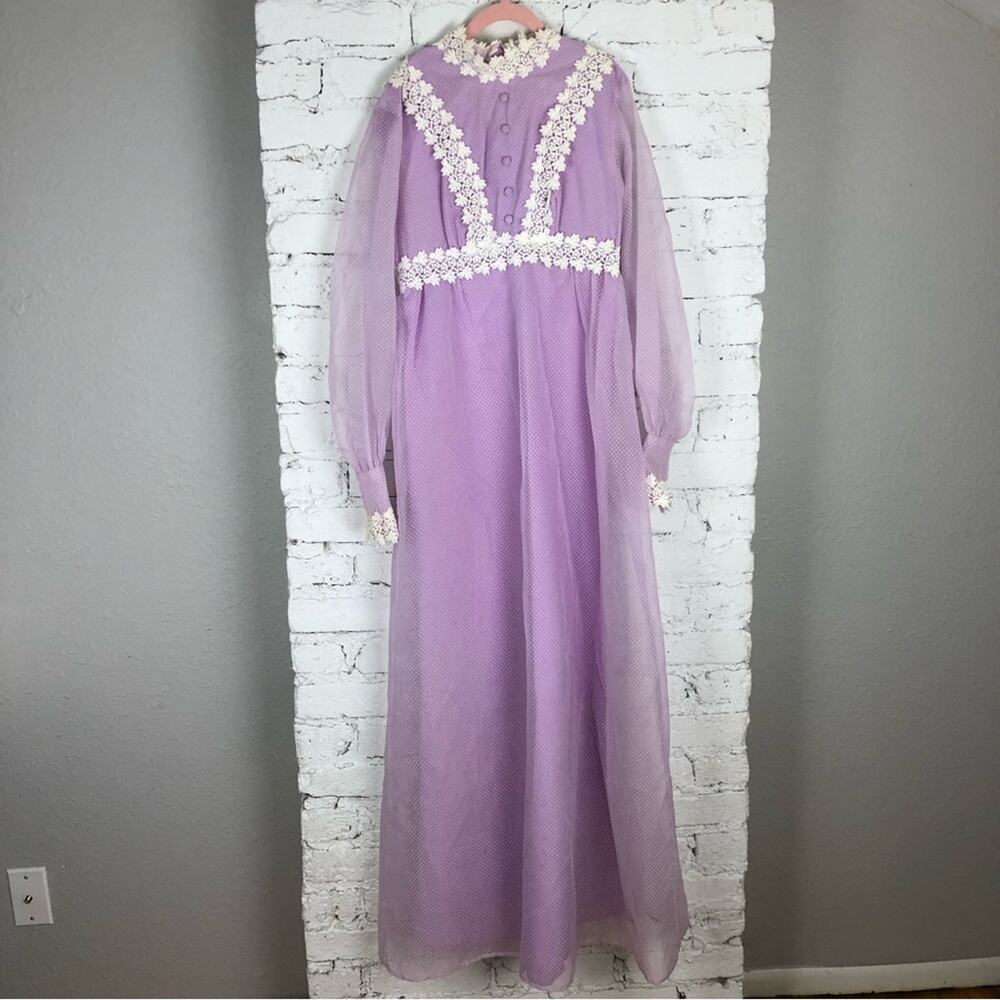 Vintage Prairie Lavender & Lace Sheer Maxi Dress